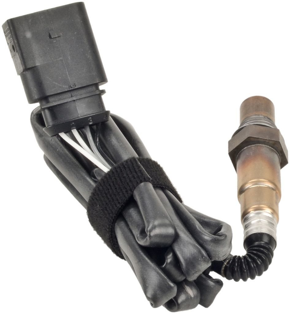 Reference image — aftermarket oxygen sensor 0258006584 — source-native reverse connector and wire-entry close-up; Bosch-marked external reference only, not actual stock