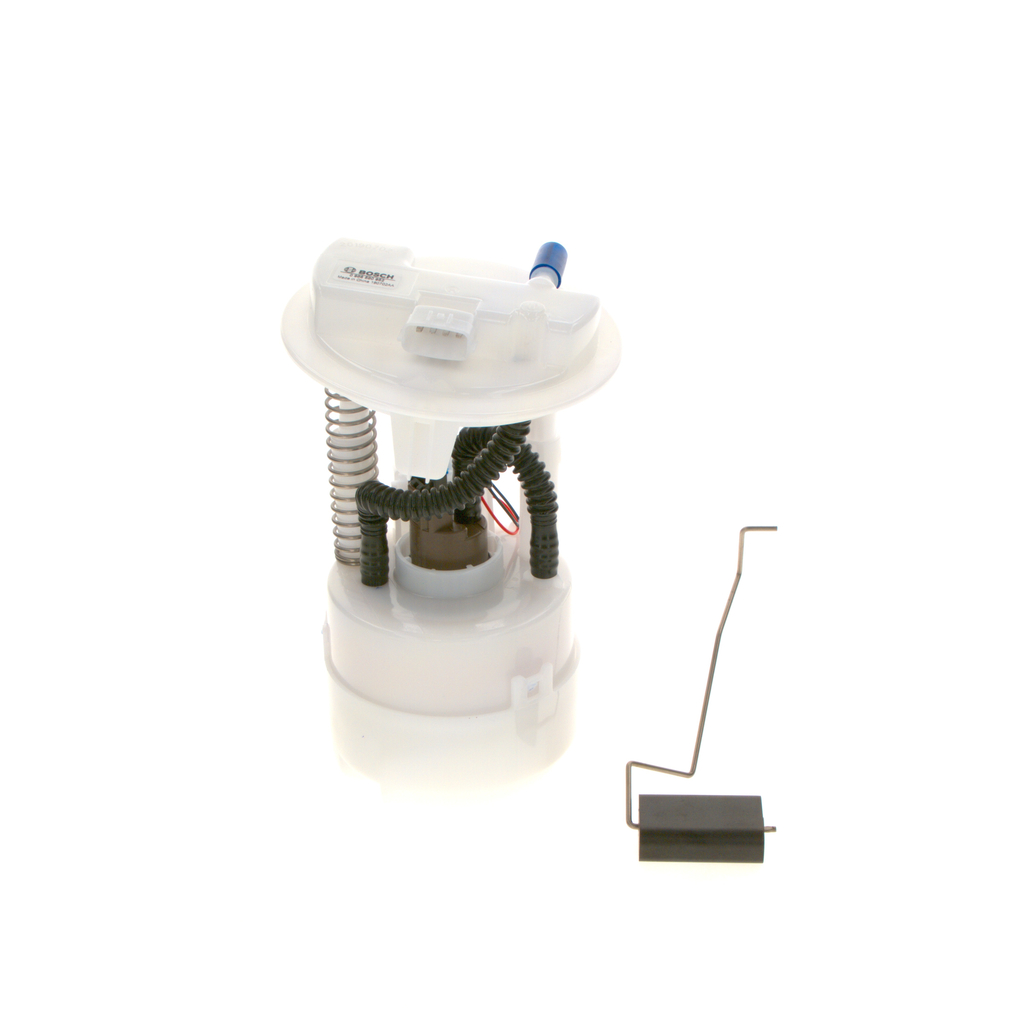 Reference image — aftermarket fuel pump module 17040-9U01B — complete module, top socket and separate float arm; external Bosch reference, not actual stock