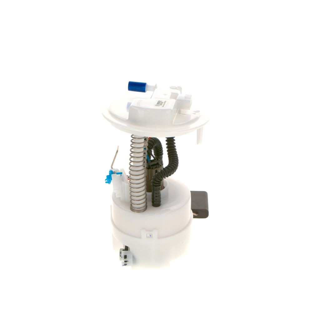 Reference image — aftermarket fuel pump module 17040-9U01B — complete opposite-side view with outlet, sender mounting and reservoir; external Bosch reference, not actual stock
