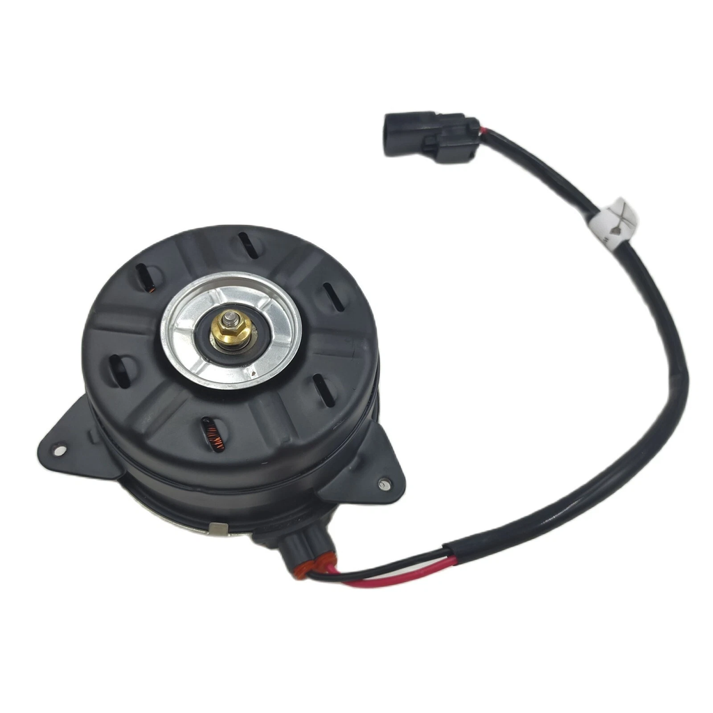Reference image: 19030-R40-A01 cooling fan motor front oblique, shaft and attached lead; external illustration, not actual stock