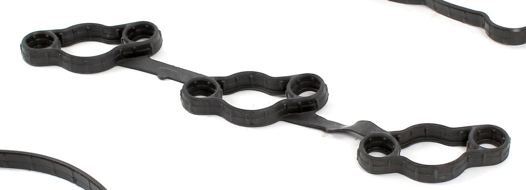 Reference photograph - 22441-3CGA1 right rocker-cover gasket set - same-photo linked inner seal detail, six circular openings and three shaped passages