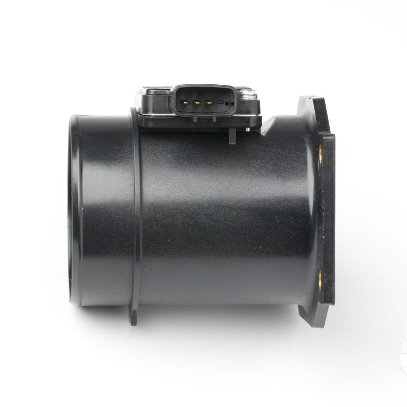 Reference image — aftermarket mass air flow sensor assembly 22680-2J200 — complete opposite-side housing and three-contact socket reference photograph; external Denso reference, not actual stock