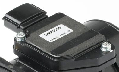 Reference image — aftermarket mass air flow sensor assembly 22680-2J200 — native dma0205 identifier, cover and fastening detail; external Denso reference, not actual stock