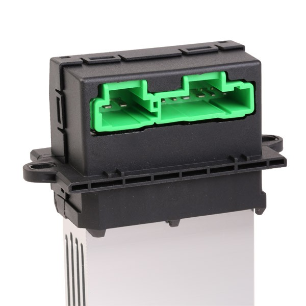 Reference image — aftermarket blower control module 27761-AX010 — native source close-up of the six-plus-two-contact socket; external NRF342053 reference, not actual stock