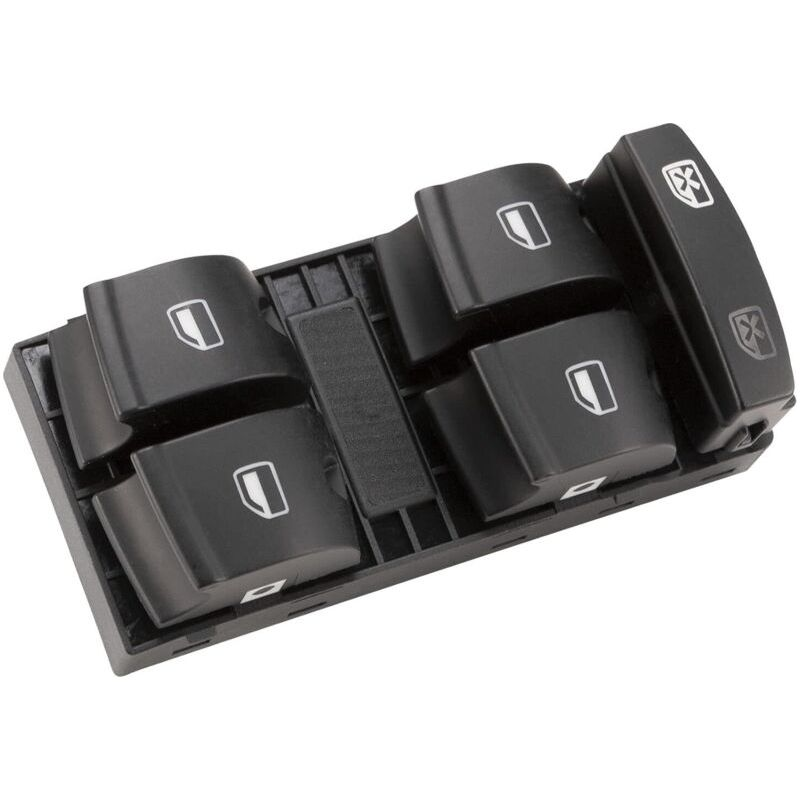 Reference image — aftermarket master power-window switch 4F0-959-851 — whole switch oblique front view and mounting clips; external reference, not actual stock