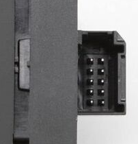 Reference image — aftermarket master power-window switch 4F0-959-851 — native source-inset detail of ten-contact socket, rim and adjacent housing/clip; external reference, not actual stock