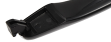 Load image into Gallery viewer, Reference photograph - 82651-3L000 black main exterior handle with chrome-colored insert, handle only - reverse small hooked end and molded seating recess; grip continues beyond frame