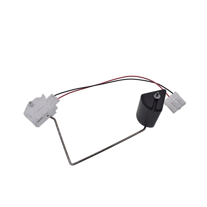 Reference image — fuel level sender 83320-0K020 — whole sender assembly, rear carrier face, bent arm, float and complete lead/socket; external illustration, not actual stock