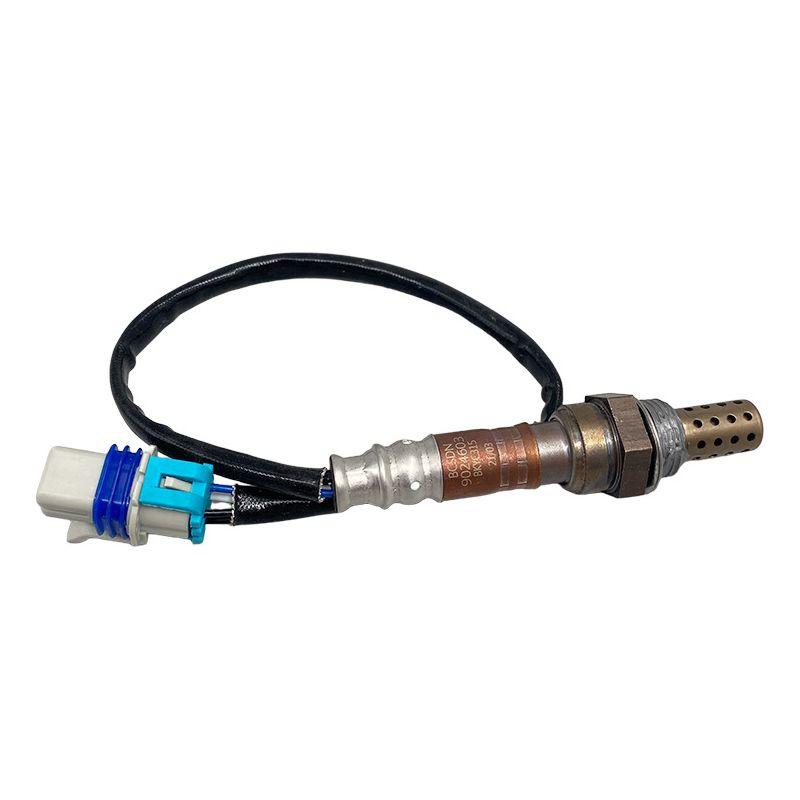 Reference image — oxygen sensor 9024603 — complete sensor, sleeved lead and blue-seal keyed connector, lateral view; external illustration, not actual stock