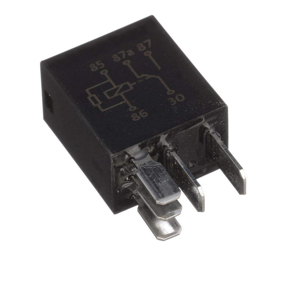 Reference image — aftermarket automotive relay 90987-04004 — angled housing and five blade terminals; reference markings and surface material preserved, not actual stock