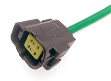 Load image into Gallery viewer, Reference image — oxygen sensor L813-18-861B — connector-face detail showing four contact cavities, yellow insert and housing keying; cable continues outside the source frame; external illustration, not actual stock