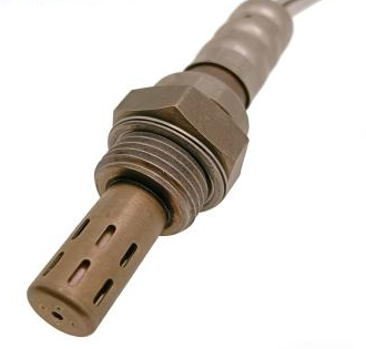 Reference image — oxygen sensor L813-18-861B — probe detail showing protective shield slots and end holes, thread, washer and hex; upper lead is outside the detail frame; external illustration, not actual stock